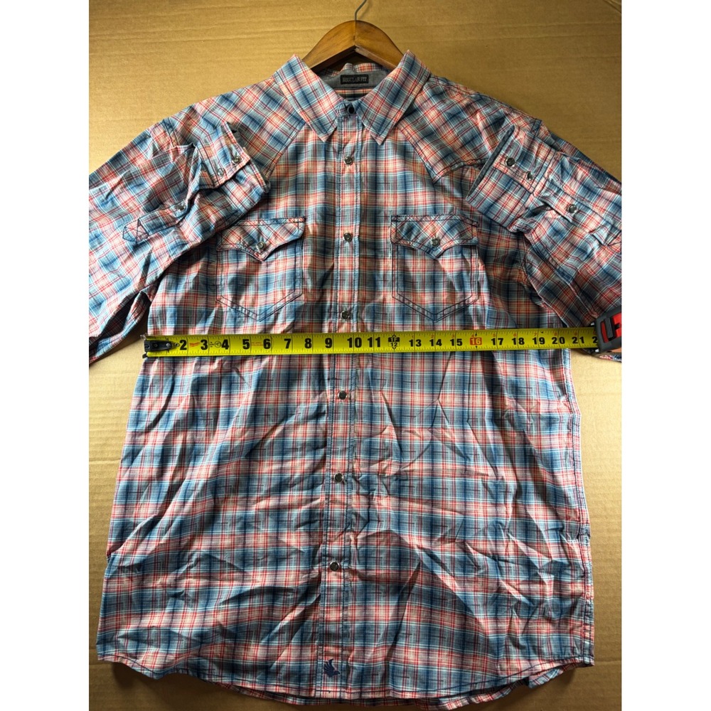 Cody James Western Shirt Mens Large Blue Red Plaid Snap Front Regular Fit Yoke - Picture 6 of 7